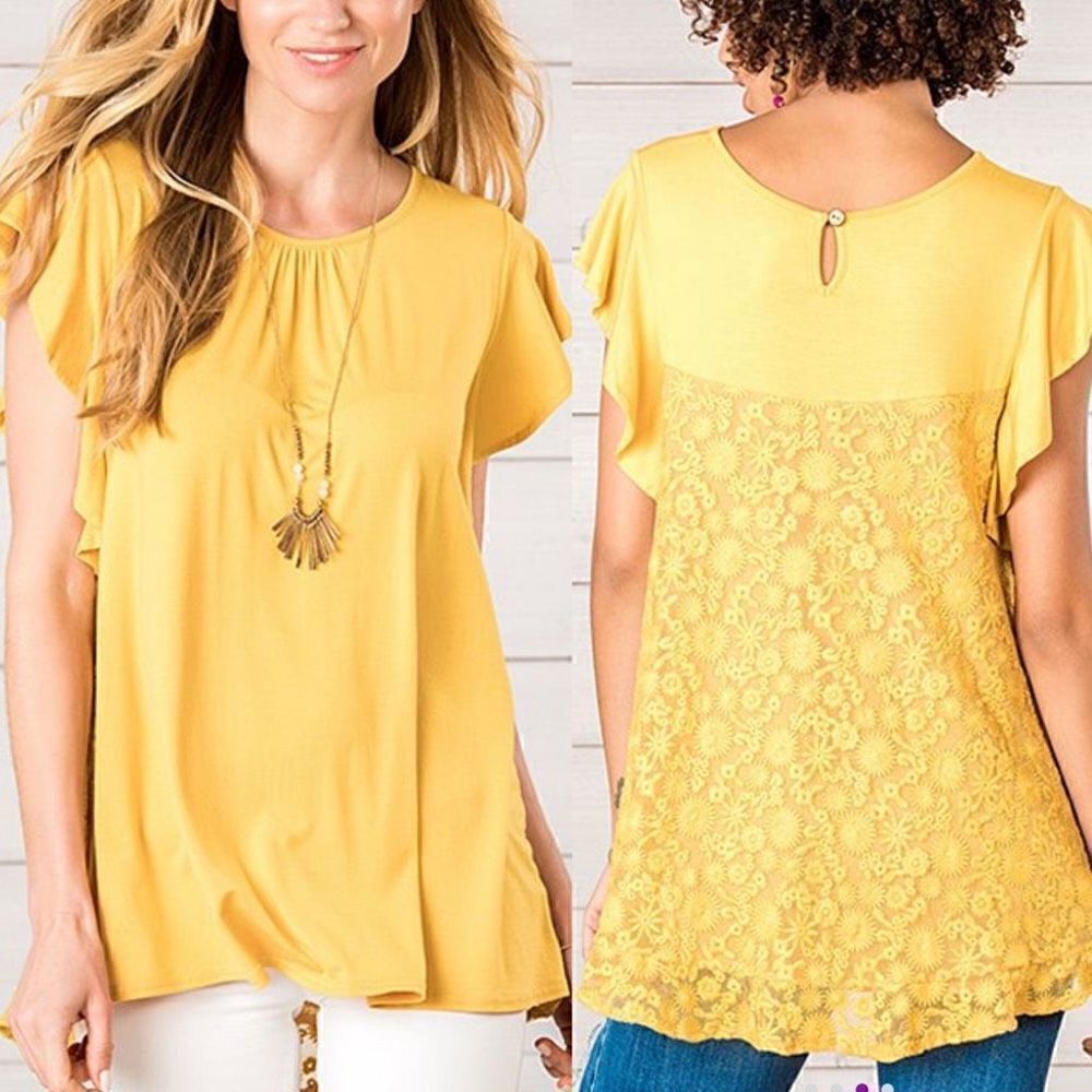 ‎Matilda Jane Bocce Ball Yellow Lace Back Top Size Medium